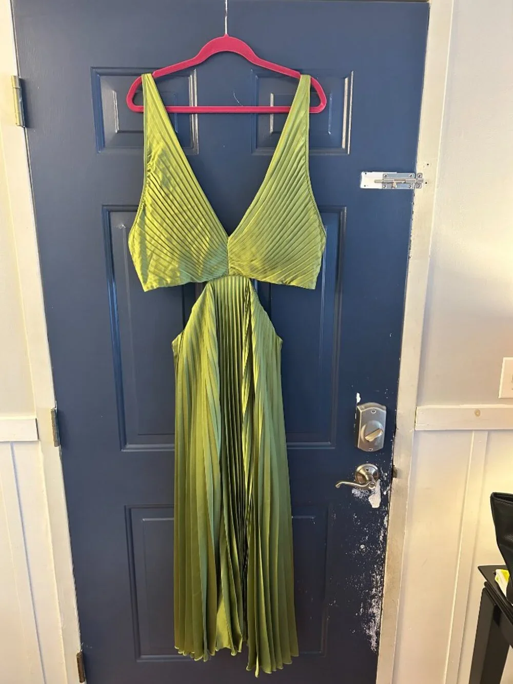 Abercrombie & Fitch Olive Green Pleated Cutout Midi Dress XXL
